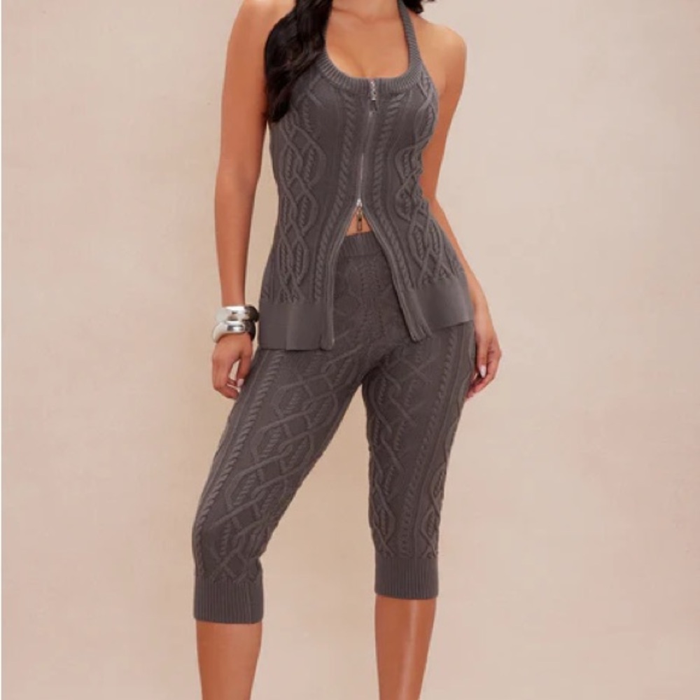 Fashion Nova Charcoal Knit Capris Jumpsuit